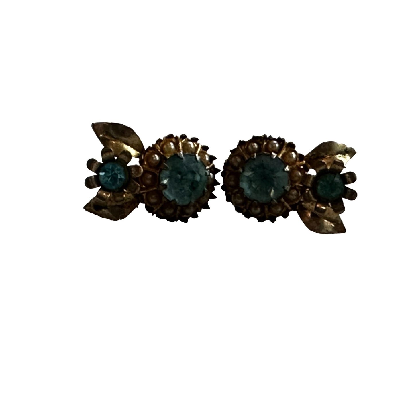 Vintage Blue Cut Stones Seeds with White Pearl Clip Earrings Fashion Jewelry