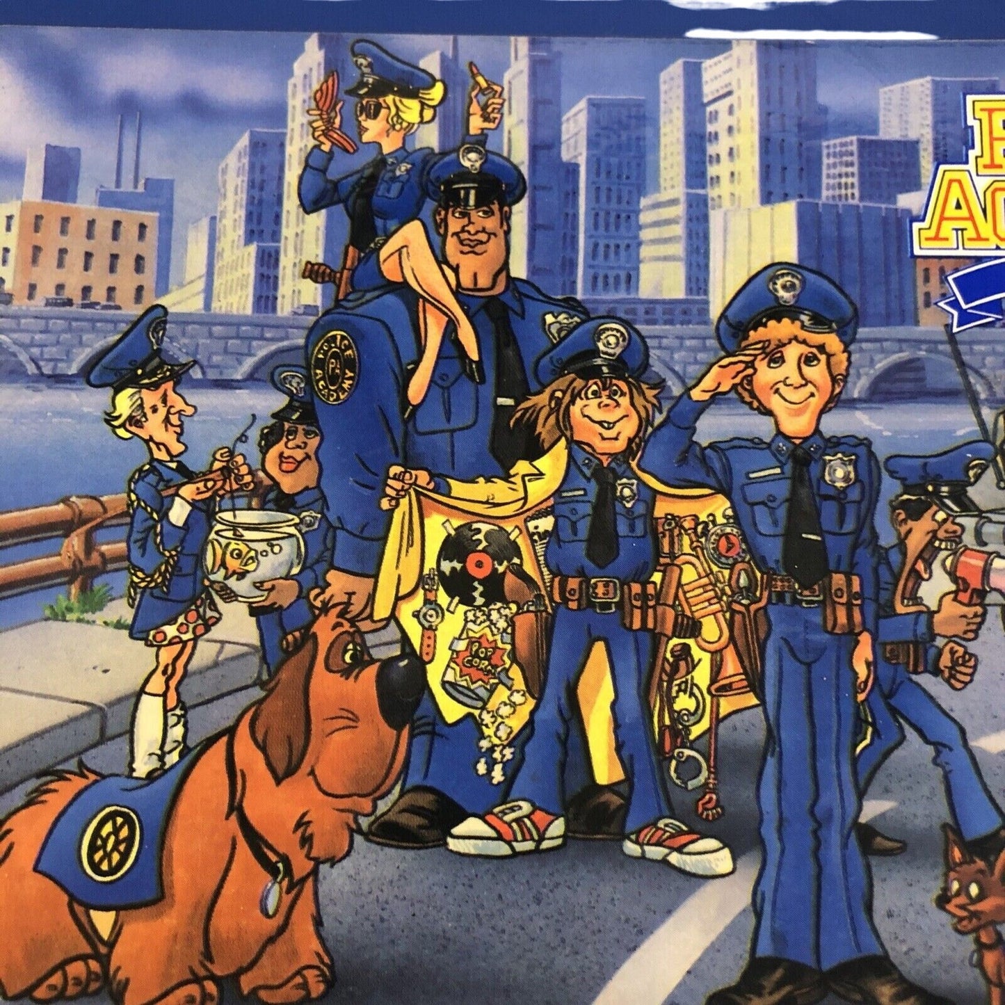 Vintage Thermos Retro 1988 Police Academy Cartoon Lunchbox Blue 8" x 7" x 4"