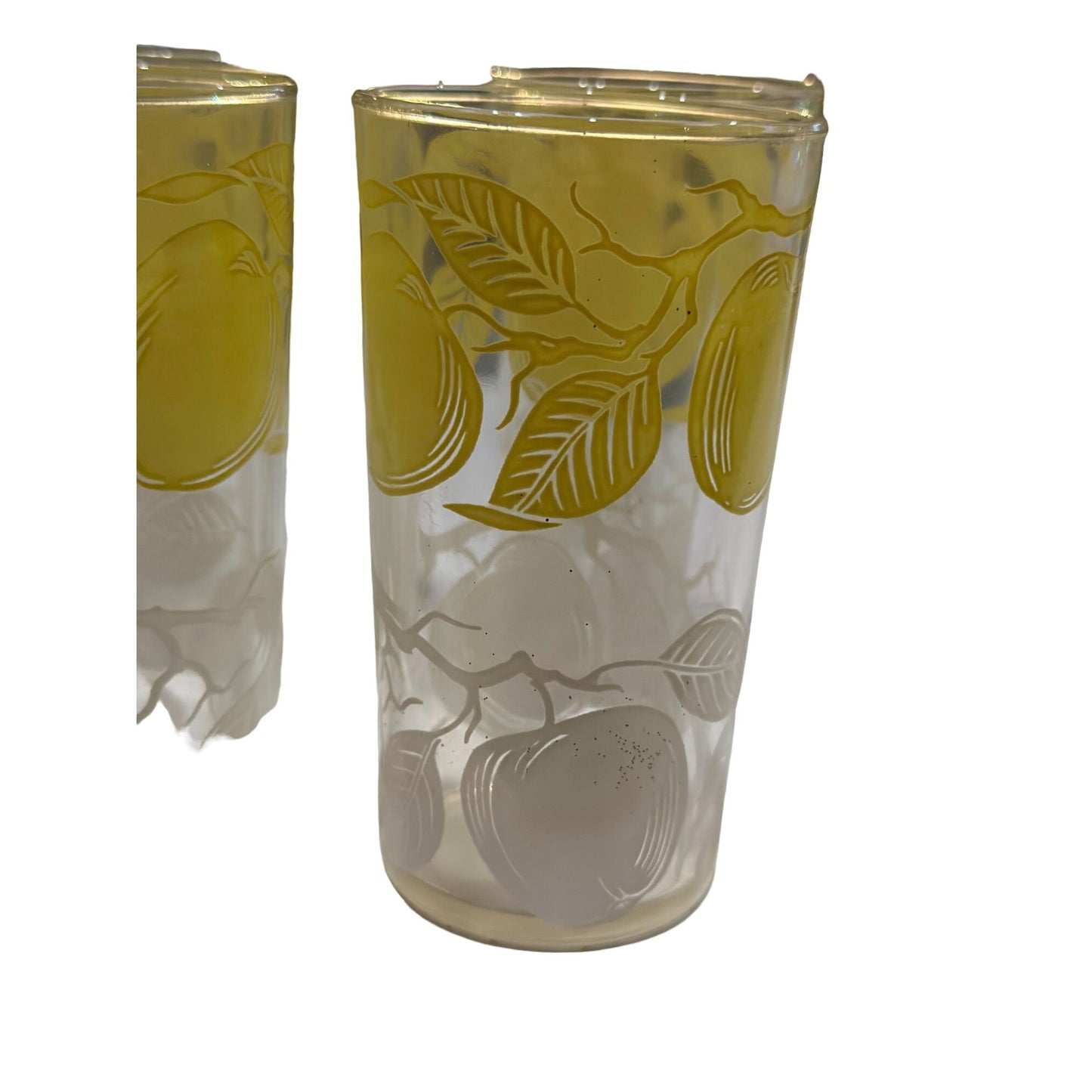 Vintage Gold Yellow White Apple Bar Cocktail Juice Glass Tumblers Set of 8