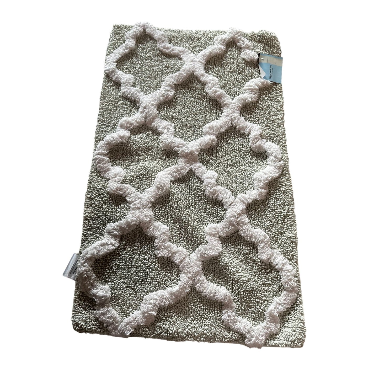 Soft Plush Bath Gray Rug with Anti Skid Back 100% Cotton White New with Tag