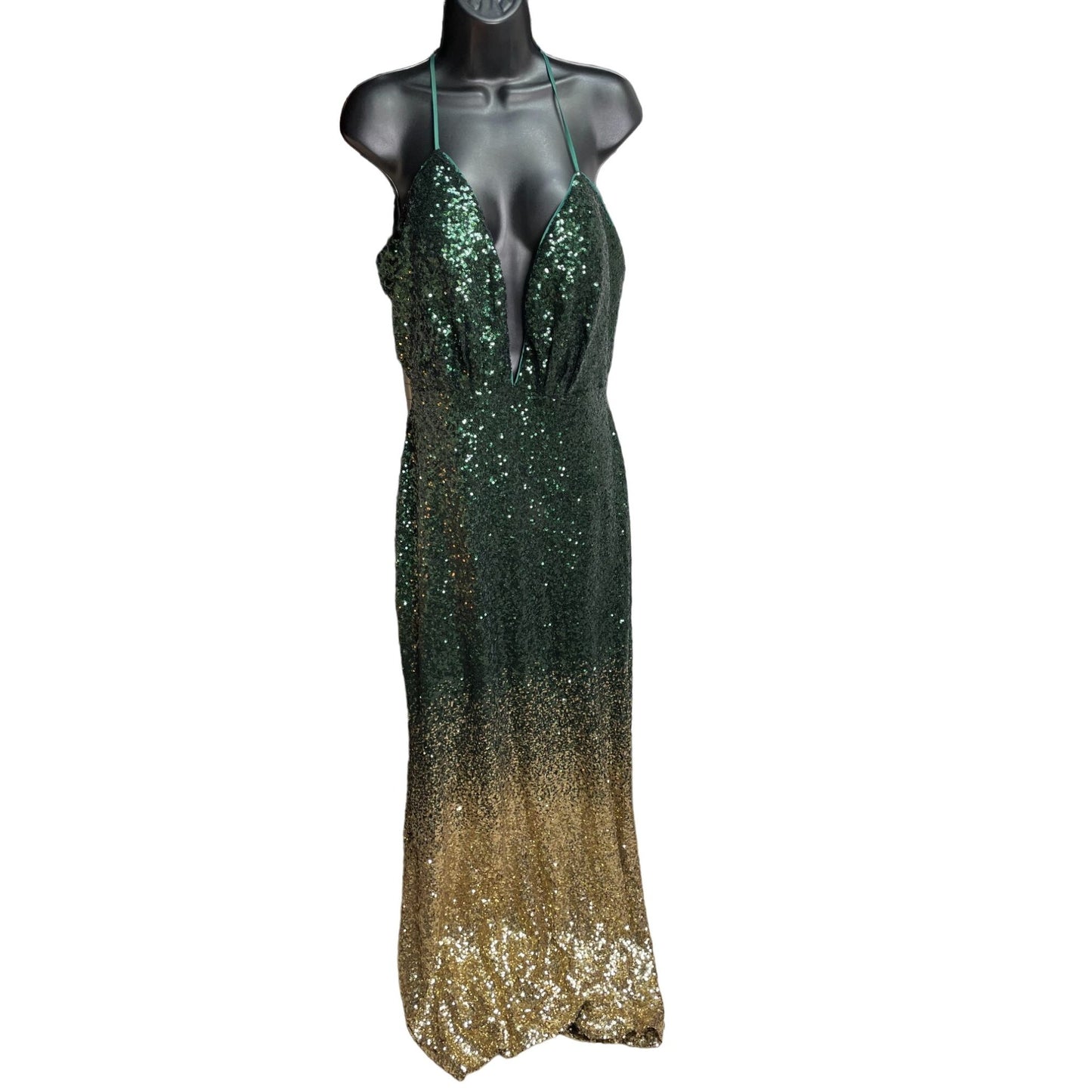 Fazadess Womens Ombre Green Gold Sequin Wedding/Prom/Cocktail Dress Size 2XL NWT