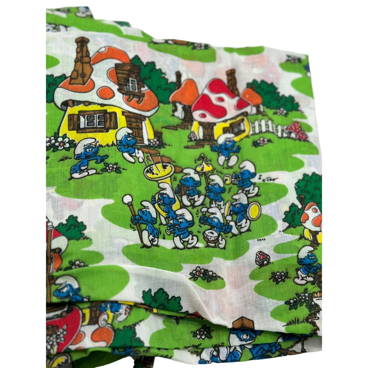 Vintage Smurf Village Fabric 5 3/4 Yards Perfect for Crafts & Nostalgic Projects
