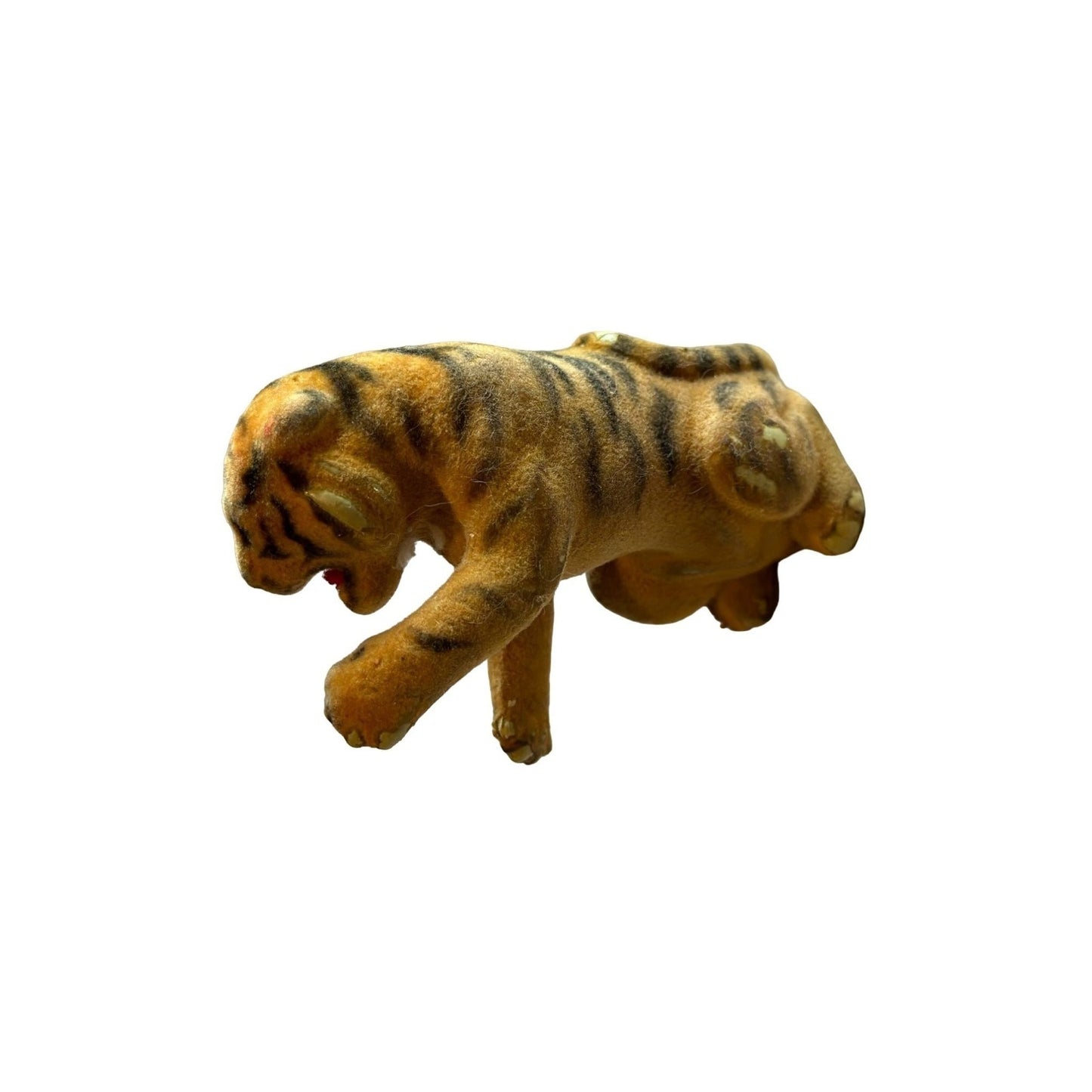 Vintage Flocked Tiger Figurine Rare Classic Collectible Timeless Charm 3" x 1.5"