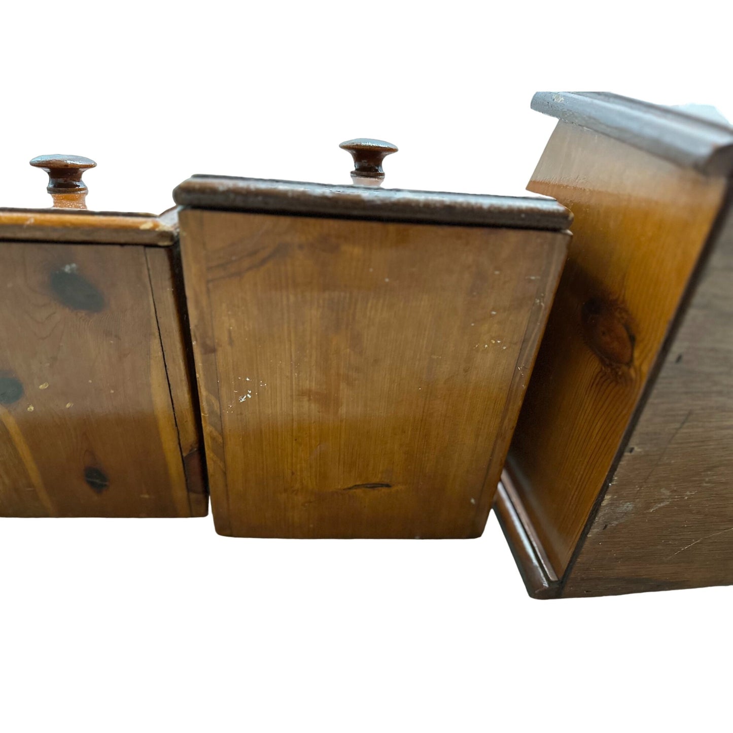 Vintage Wood Kitchen Canister Set & Bread Box Brown Collectible