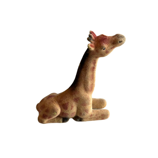 Vintage Flocked Sitting Giraffe Figurine Rare Collectible Hongkong 4.5" x 1"