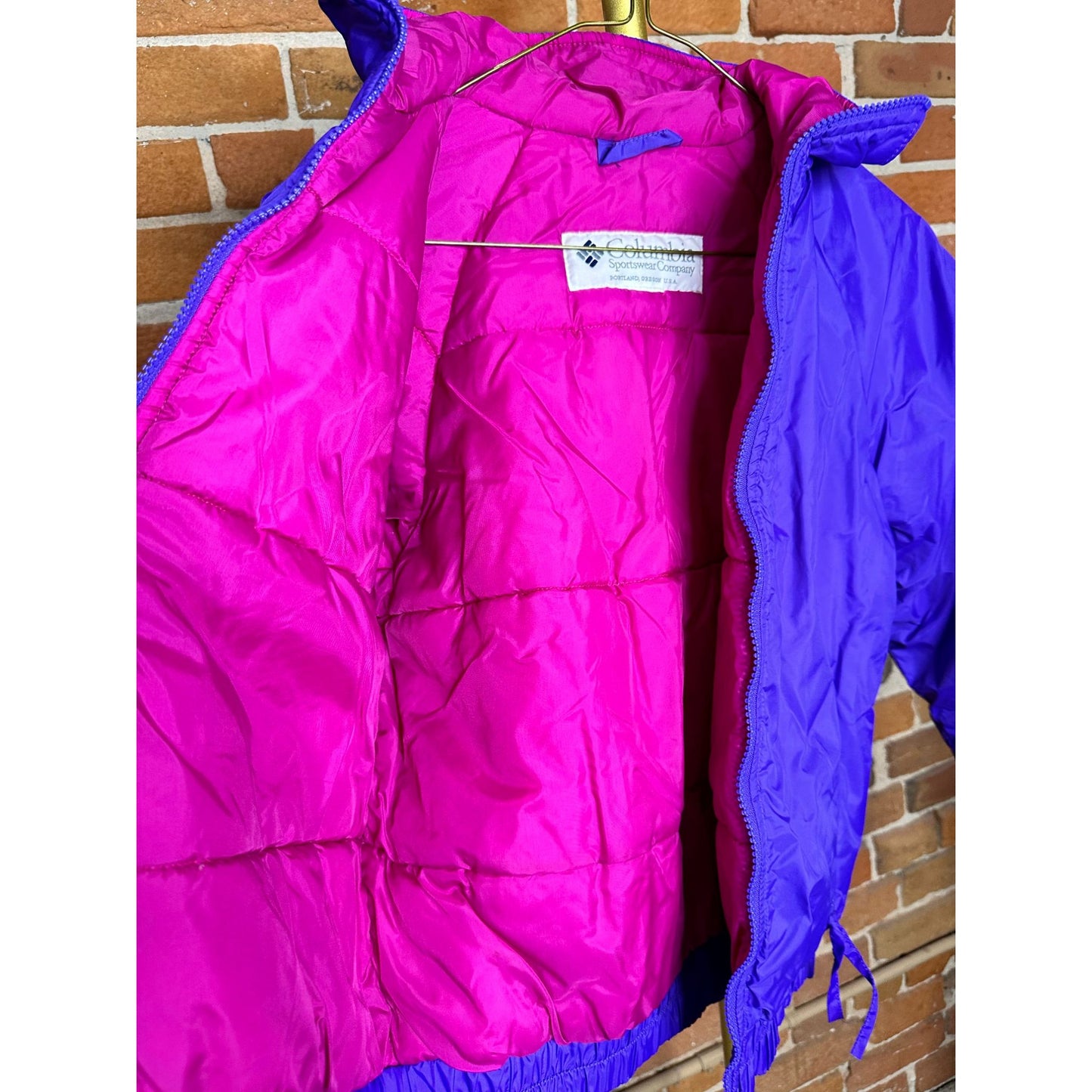 *Vintage Columbia Kids Reversible Sportswear Jacket Pink Purple Radial Sleeve 14