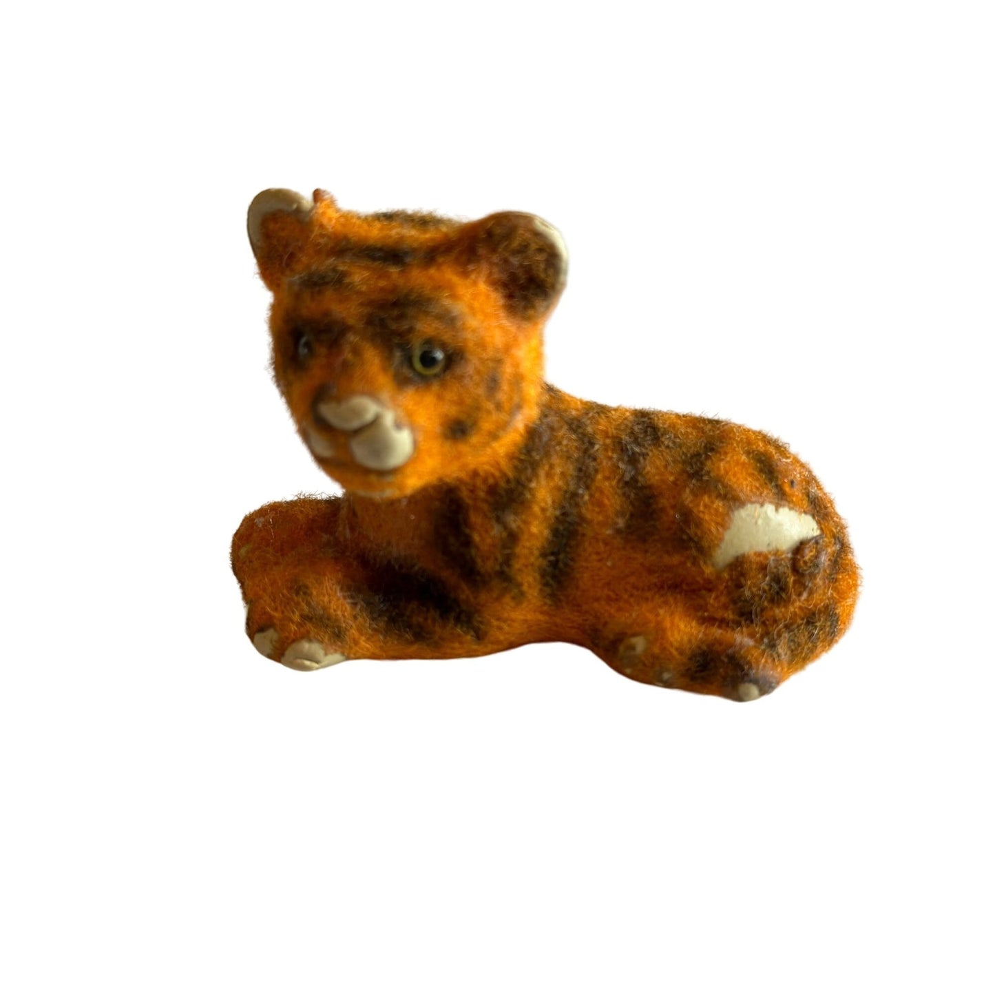 Vintage Flocked Cub Tiger Figurine Rare Classic Collectible 1.5" x 3"