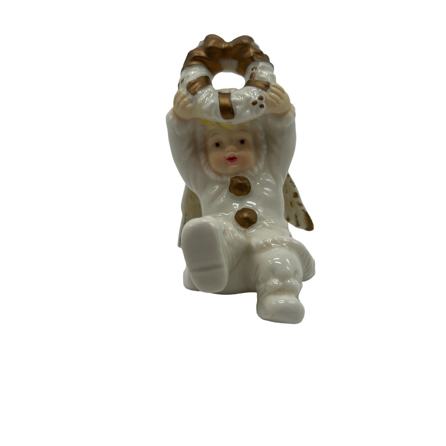 Vintage Grandeur Noel Angel with Letter 'O' & Wreath Porcelain Figurine