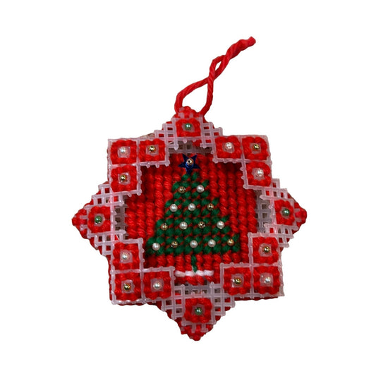 Vintage Star-Shaped Crocheted Christmas Ornaments in Red, Green Holiday Decor