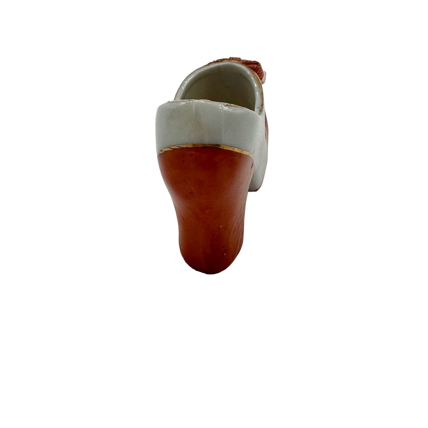 Vintage Victorian Porcelain Mini Shoe Handpainted Figurine Red Heel Red Bow 3"