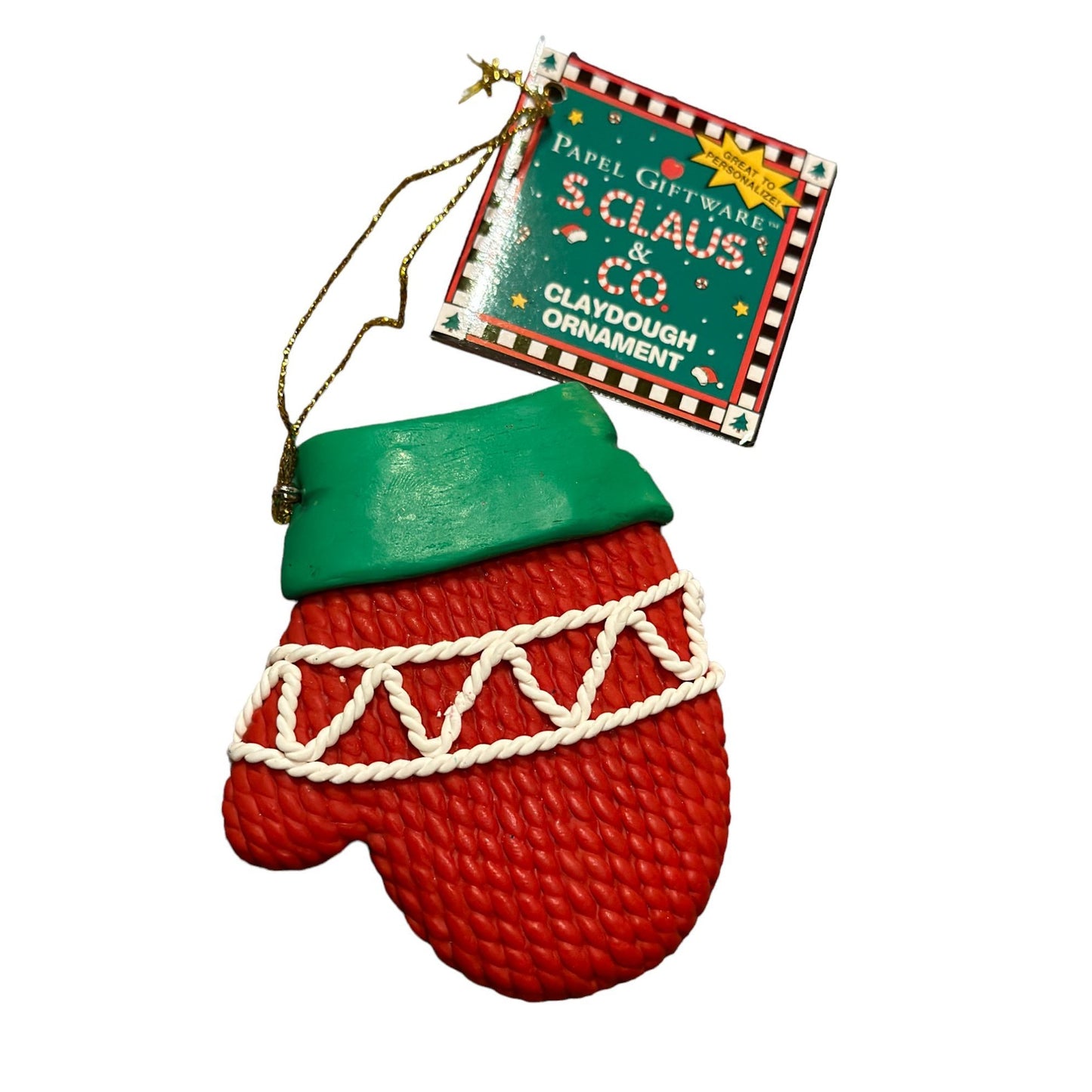 Vintage Papel Giftware Santa Claus & Co.Claydough Ornament Hat & Gloves Lot of 3