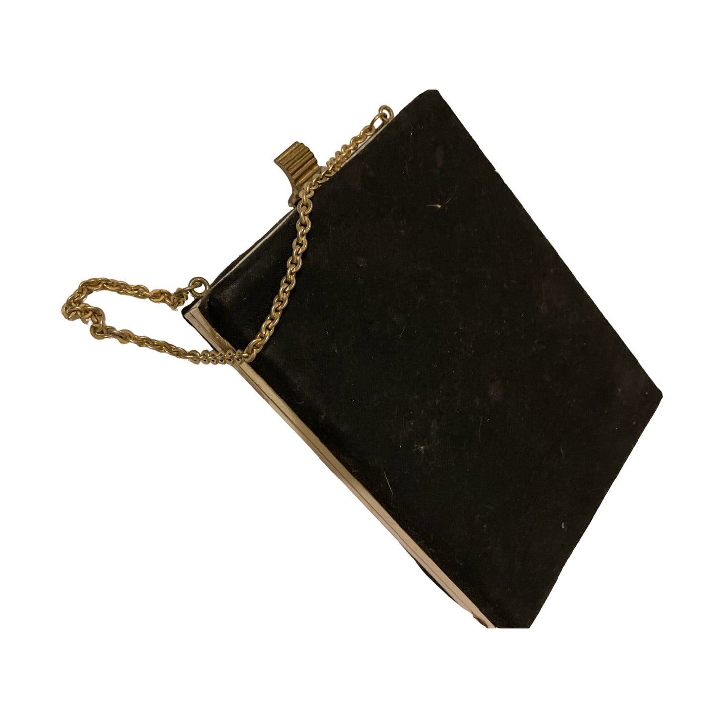 Vintage Black Suede Evening Clutch Bag Hard Frame Gold Plated Chain 1950's