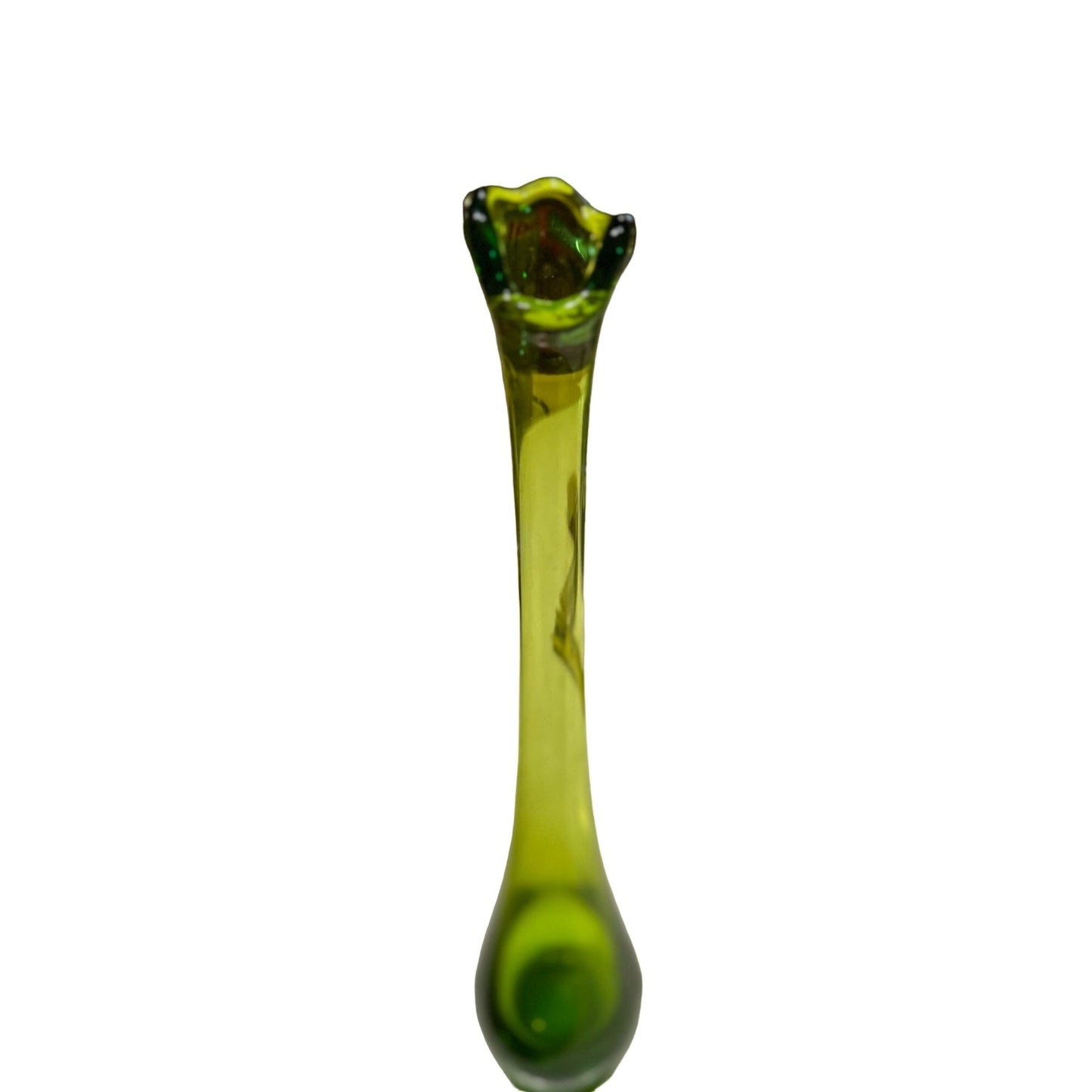 Vintage Hand Blown Art Glass Swung Footed Emerald Green Tall Vase 11"T x 2" W