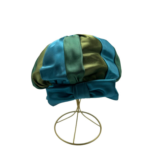 Vintage Womens Satin Oversized Hat Colors Blue & Green Lined Beret Cap Hat Collectible