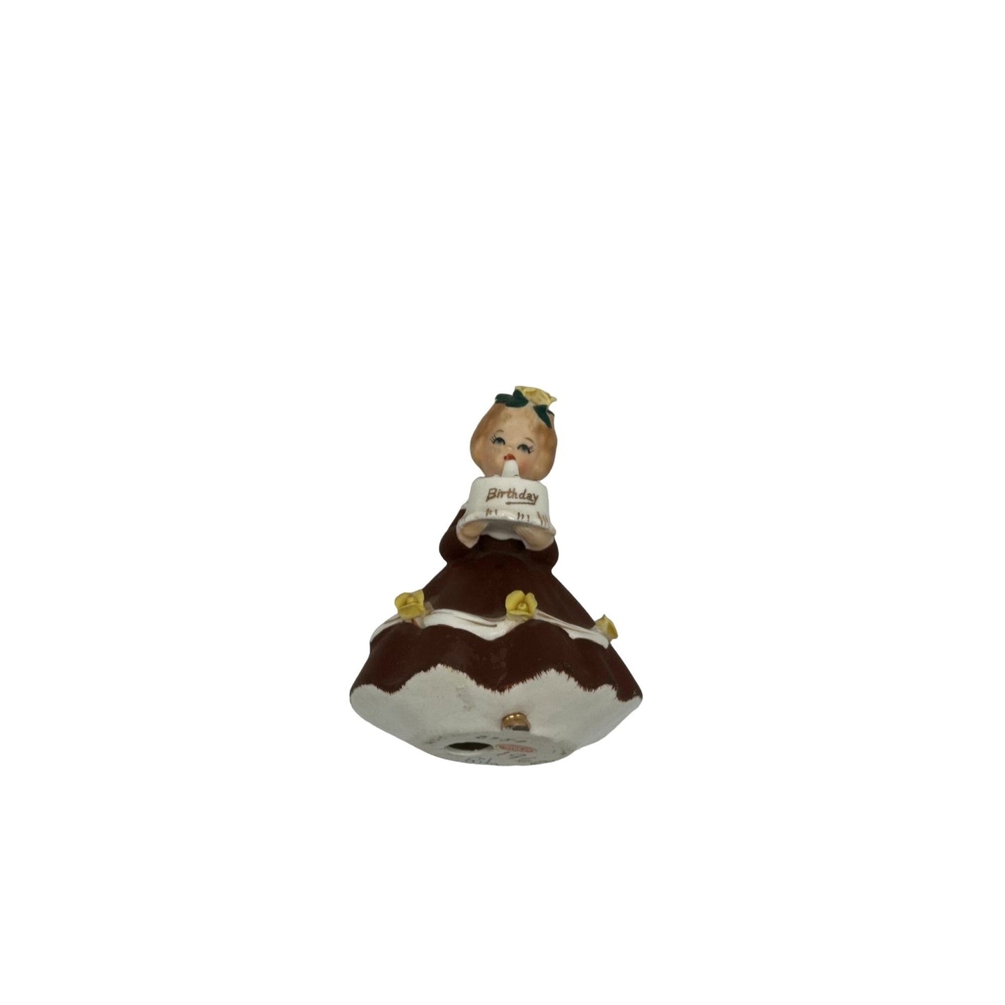 Vintage Shafford 1950 Happy Birthday Girl Cake Brown Dress 1950 Figurine Japan