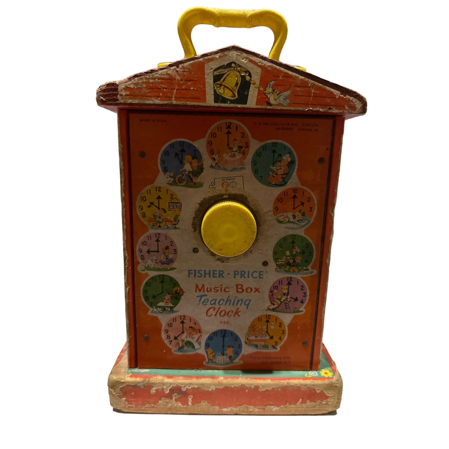 Vintage Fisher Price 1968 Teaching Clock Music Box Toy #998 Rare Collectible