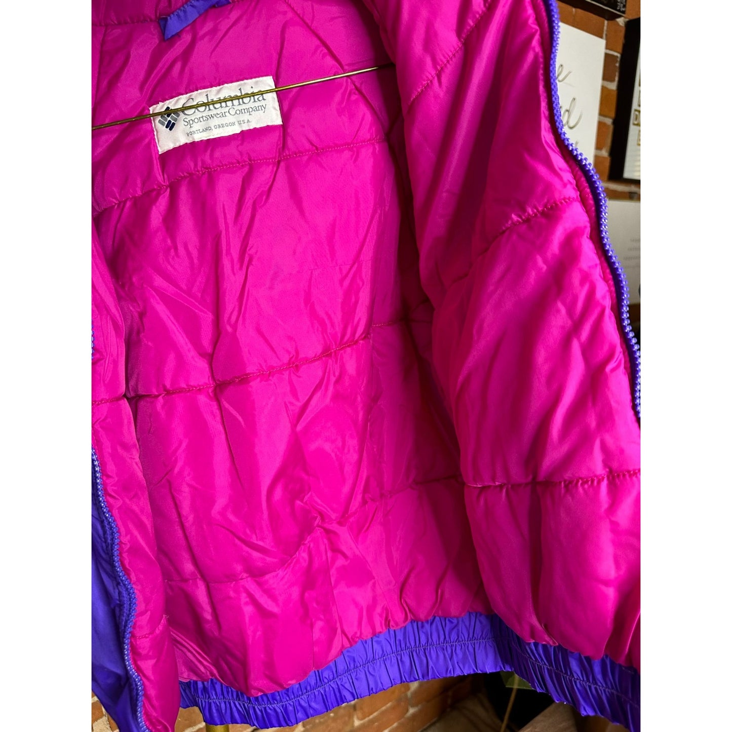 *Vintage Columbia Kids Reversible Sportswear Jacket Pink Purple Radial Sleeve 14