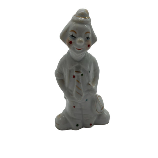 Vintage Handpainted Ceramic Clown Figurine with Guitar White Collectible