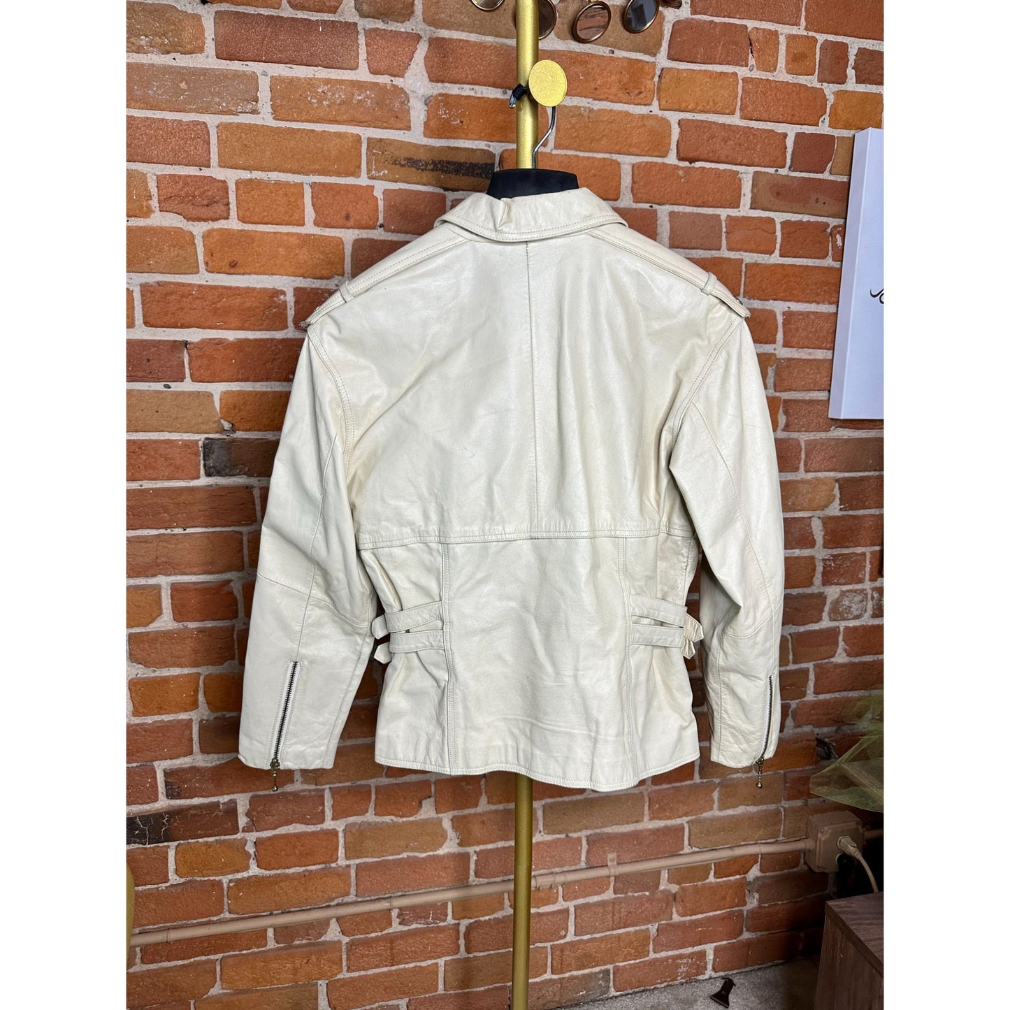 Danier Womens Ivory Collared Zippered Motorcycle Streetstyle Leather Jacket XS