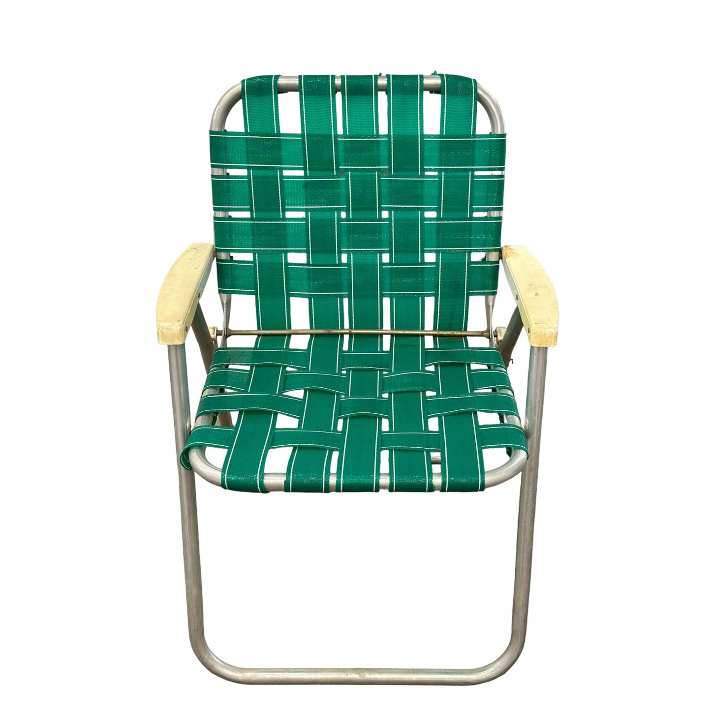 Vintage Webbed Aluminum Frame Folding Lawn Patio Chair Green Retro Rare