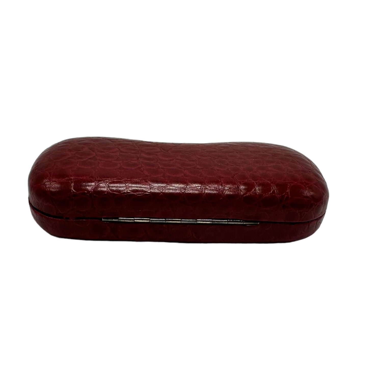 Leather Snake Print Eyeglasses Sunglasses Hard Clam Shell Case Burgundy Rare