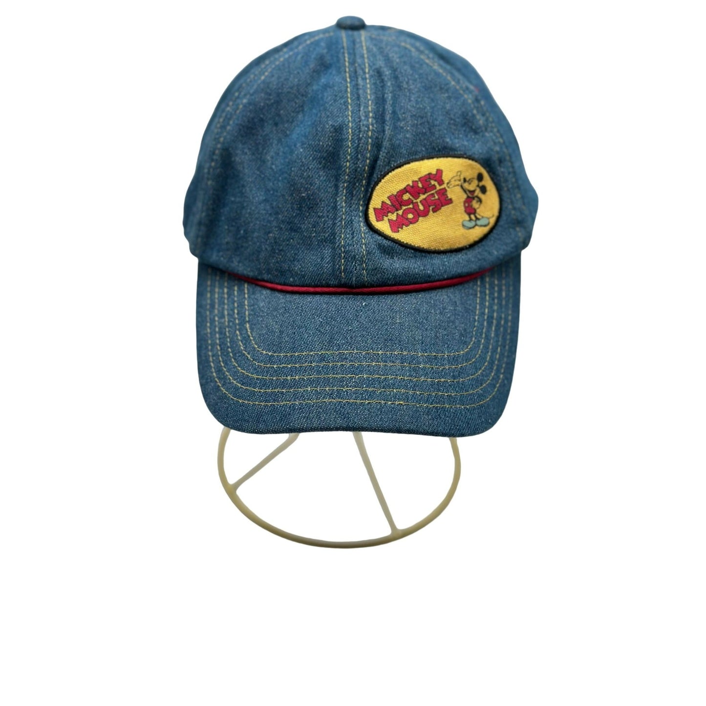 Vintage 90s Disney Mickey Mouse Adjustable Strap Back Denim Baseball Cap Hat