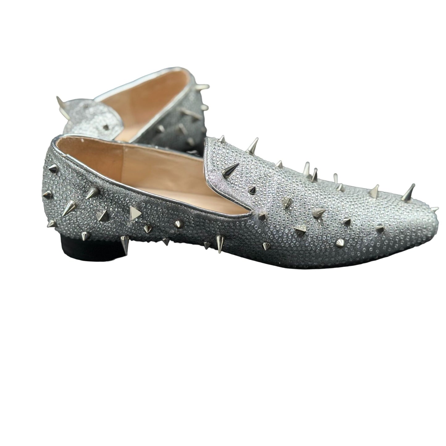 Christian Louboutin Mens Burma Potpourri Dandy Flat Loafers Silver Sz 46