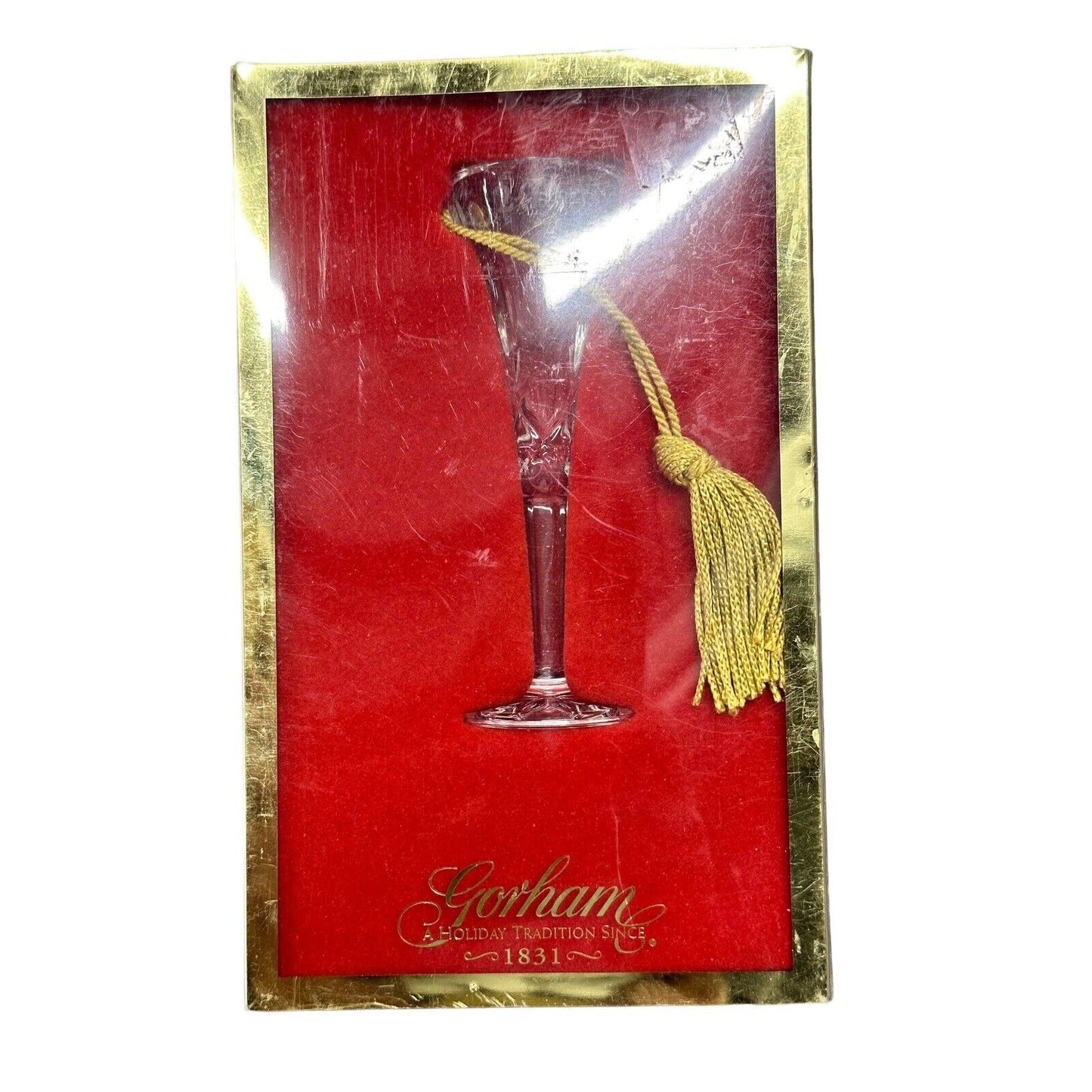 Crystal Glass Christmas Ornament Wine Champagne Glass Gold Tassel Vintage Gorham