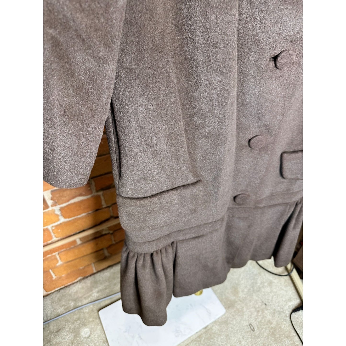 Vintage Custom Lilli Ann Womens Brown Shread Long Coat Button Down Outerwear L