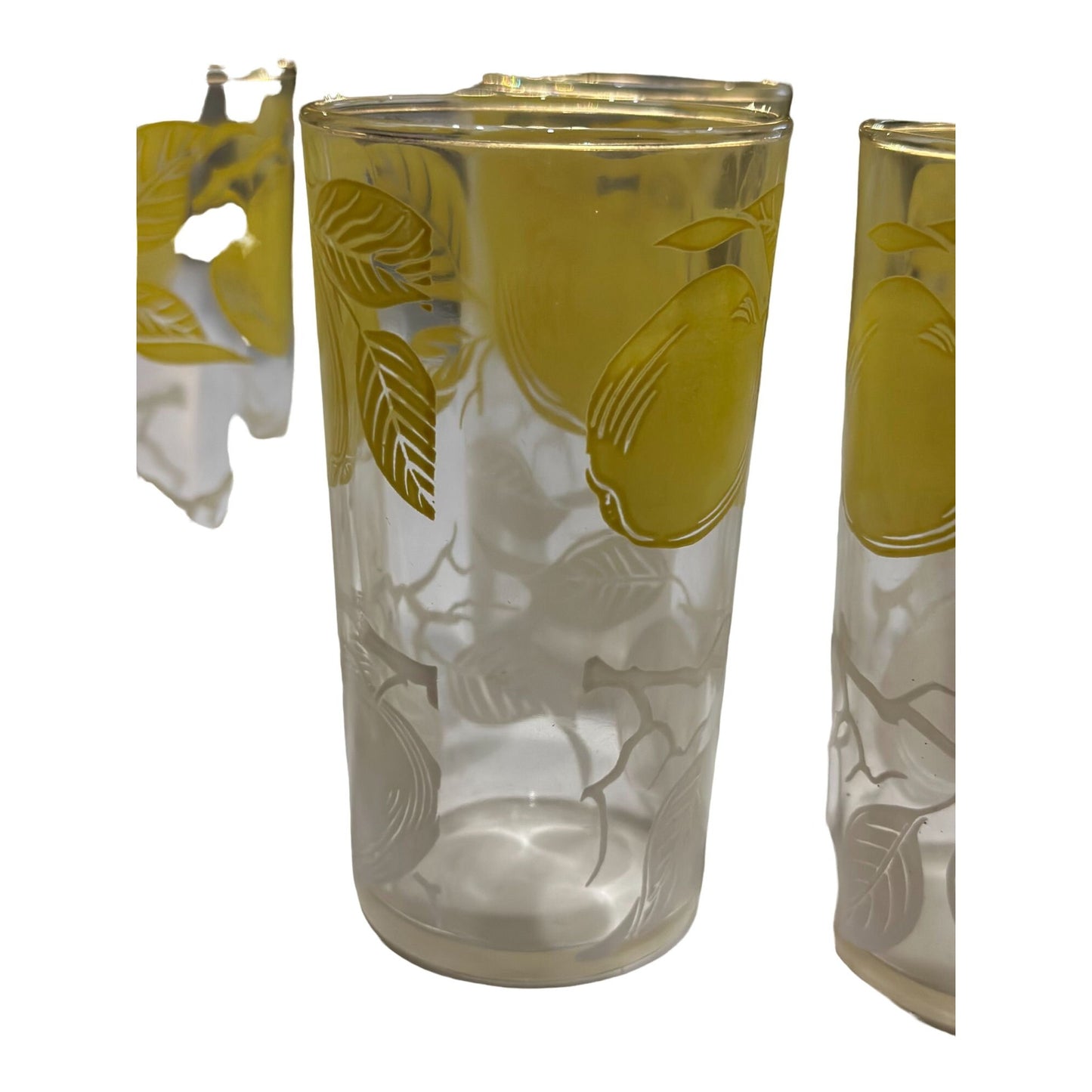 Vintage Gold Yellow White Apple Bar Cocktail Juice Glass Tumblers Set of 8