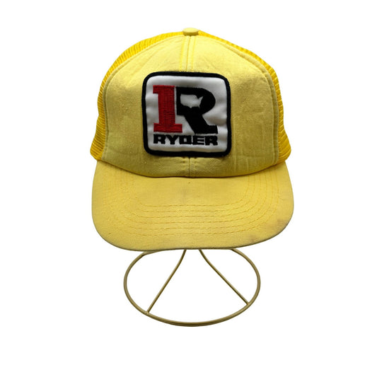 Vintage 1980's Ryder Truck Rental Patch Mesh Snapback Trucker Hat Cap Yellow