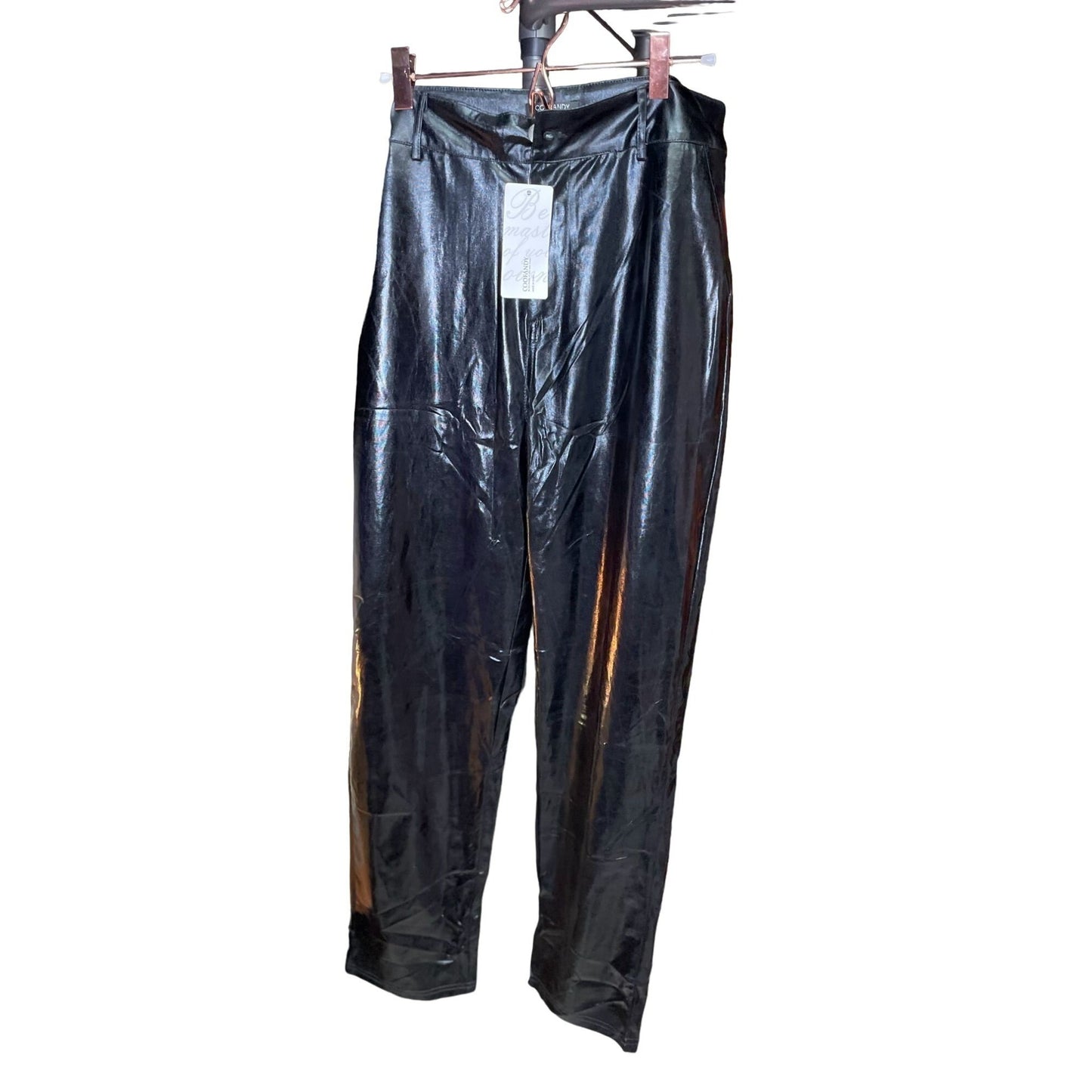 *Coofandy Mens High Rise/Waist Straight Leg Faux Leather Trouser Pants Black