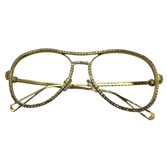 Women Decorative Rhinestone Clear Lens Eyeglasses Gold Plated