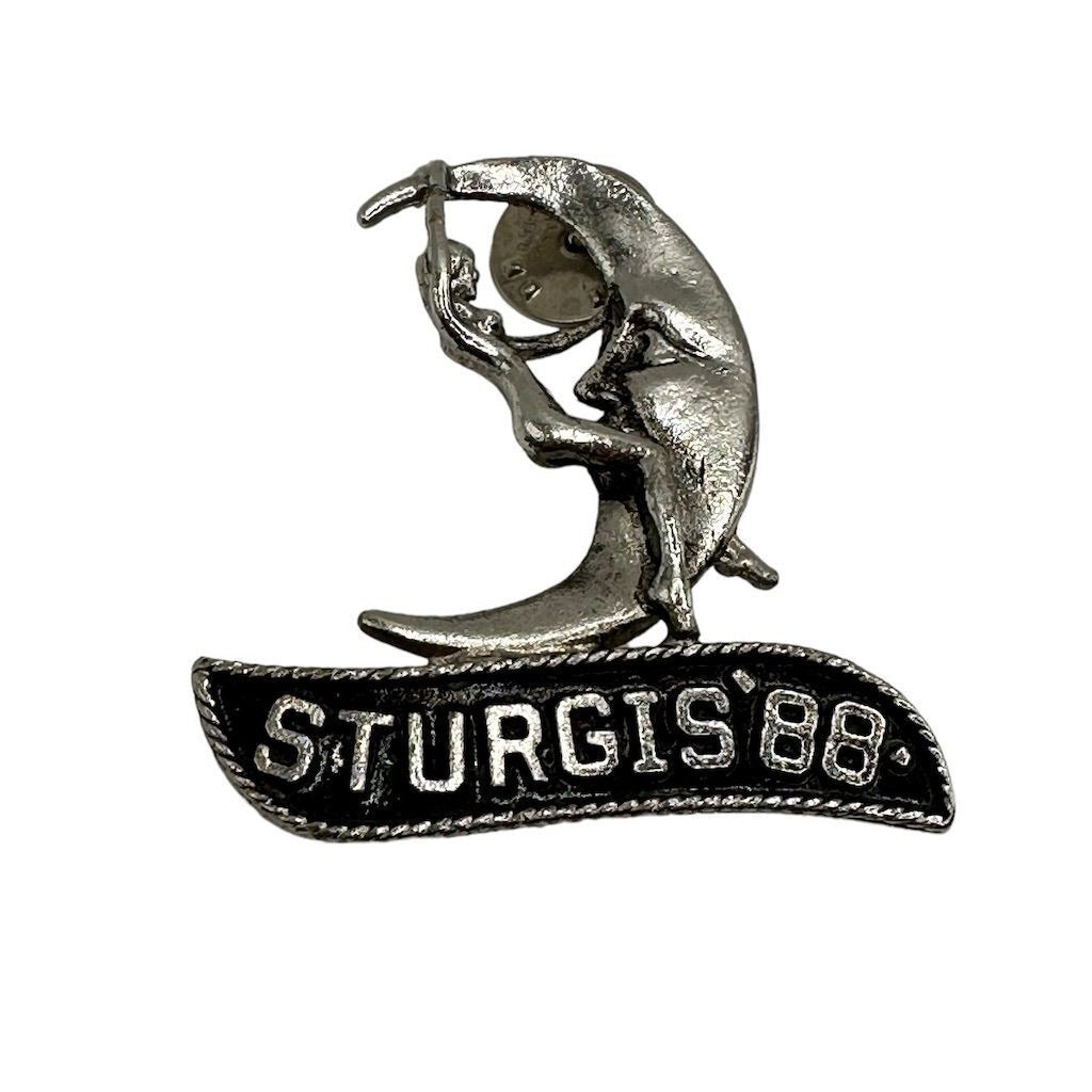 1988 Sturgis Rally Collectible Pin - Vintage Lady Riding Moon Design