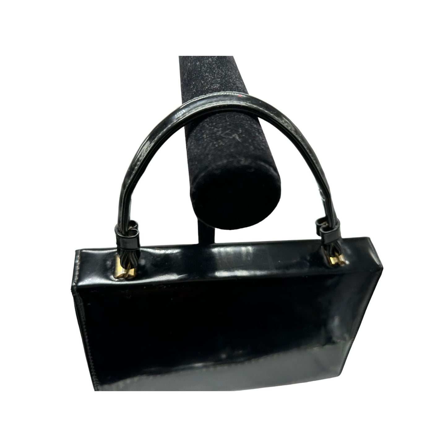 Vintage Womens Black Patent Leather Handbag/Purse Leather Handle 9.5" x 9"