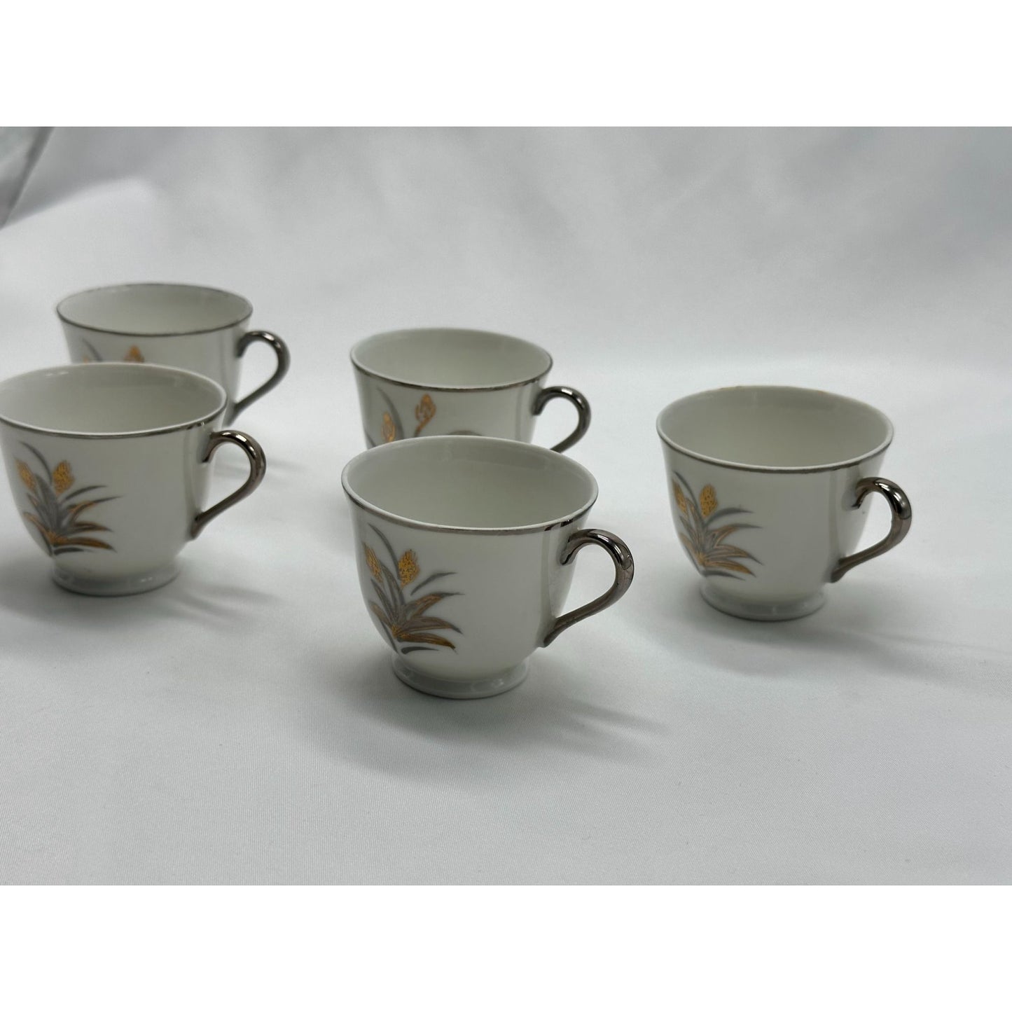 Vintage Porcelain Teacups Wheat Sheaf Pattern Set of 5 Made in Japan 2.5"Wx 2"H