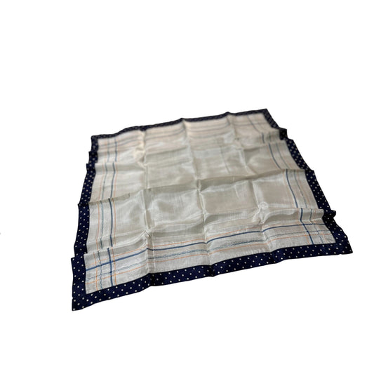 Vintage 100% Silk Blue & White Plaid Polka Dots Handkerchief for Men Timeless Elegance