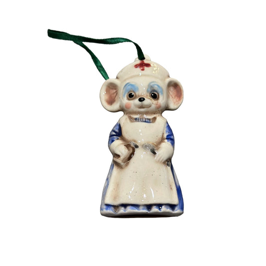 Vintage Handcrafted Horsehair Fired Nurse Ceramic Ornament 1990 Holiday Decor