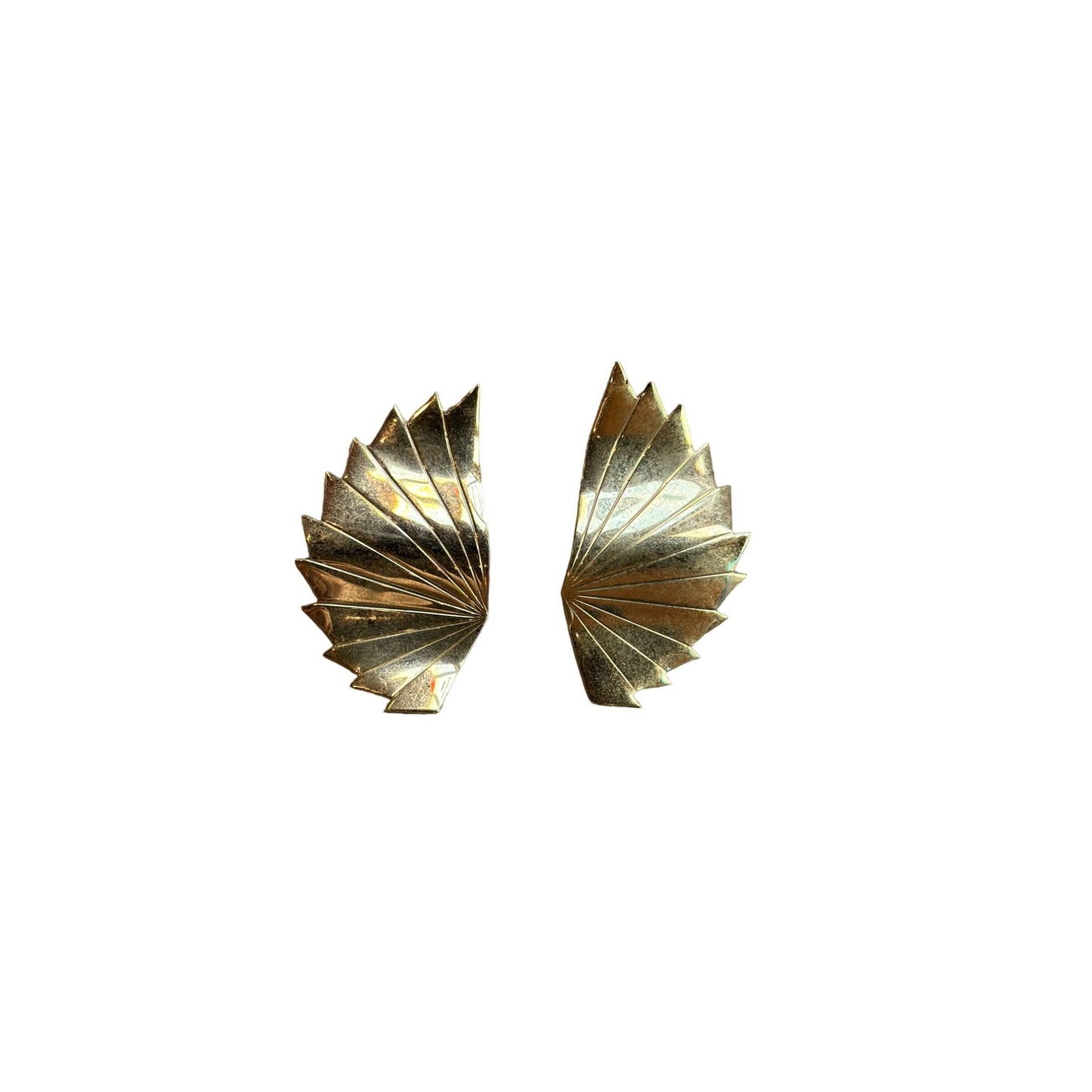 Vintage Womens Retro Style Fan-shaped Leaf Earrings Pleated Metal Studs