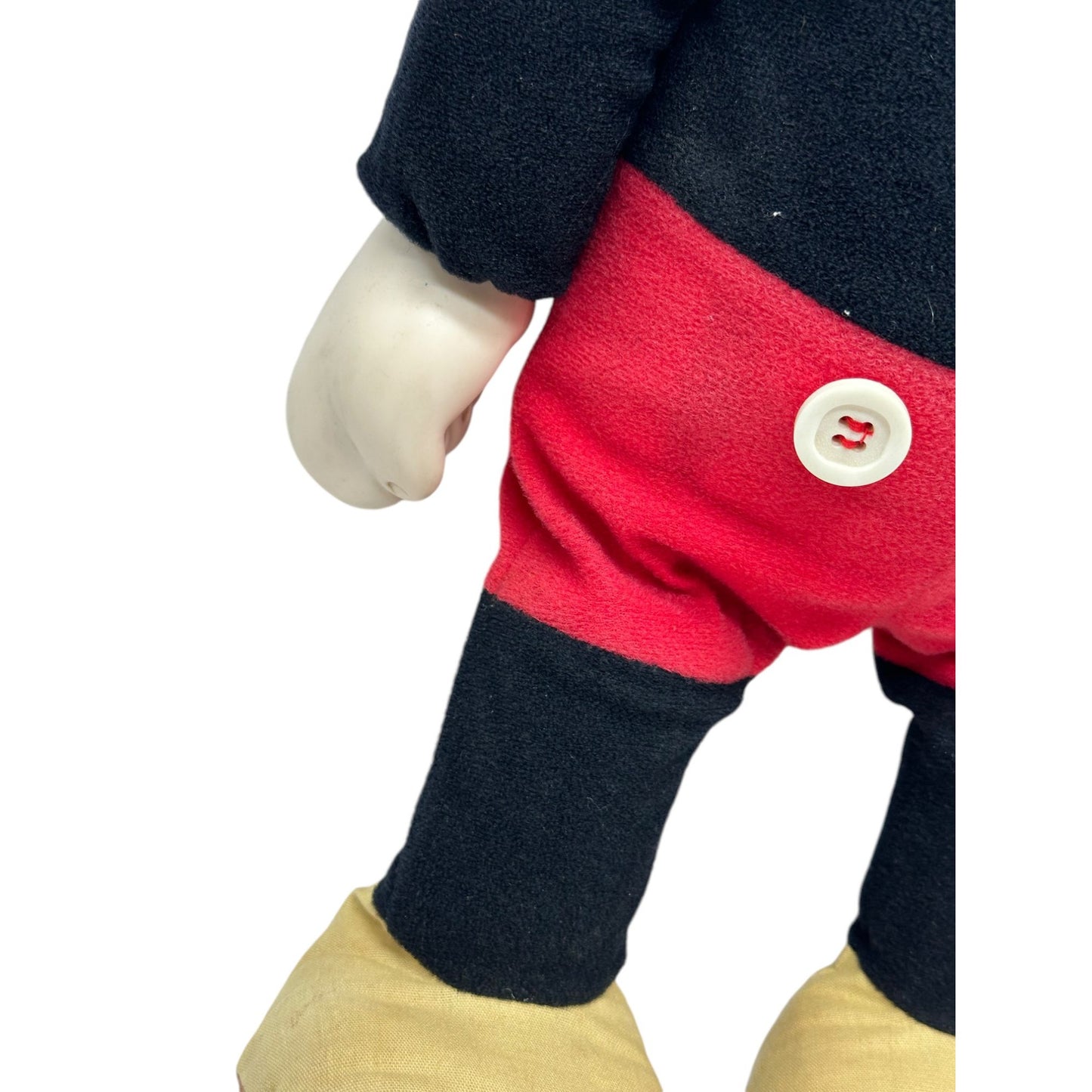 Vintage Mickey Mouse Plush Doll With Buttoned Red Shorts & Yellow Shoes