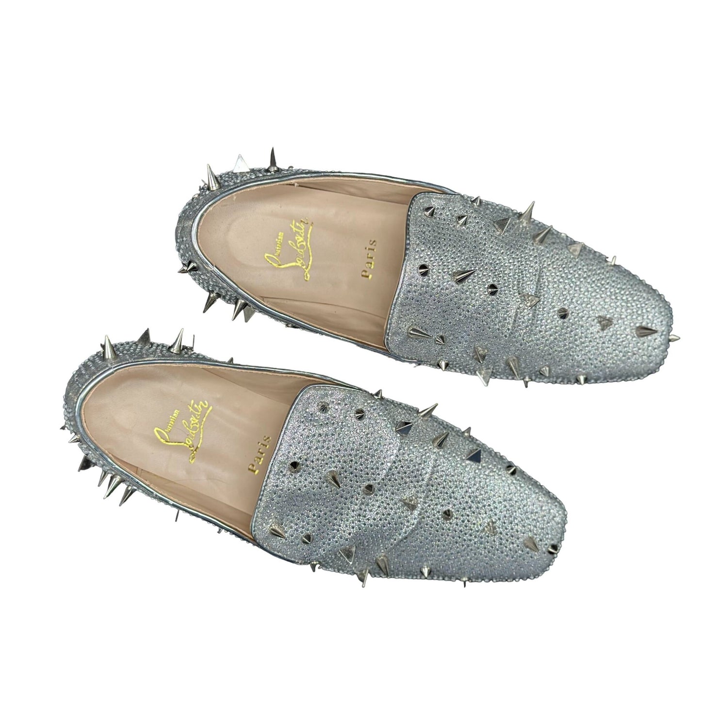 Christian Louboutin Mens Burma Potpourri Dandy Flat Loafers Silver Sz 46