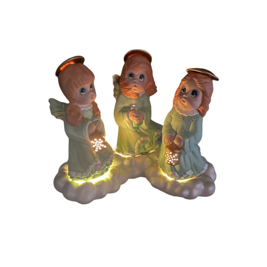 Vintage 1986 Set of 3 Large Angels on Clouds Tealight Holder Figurines Rare