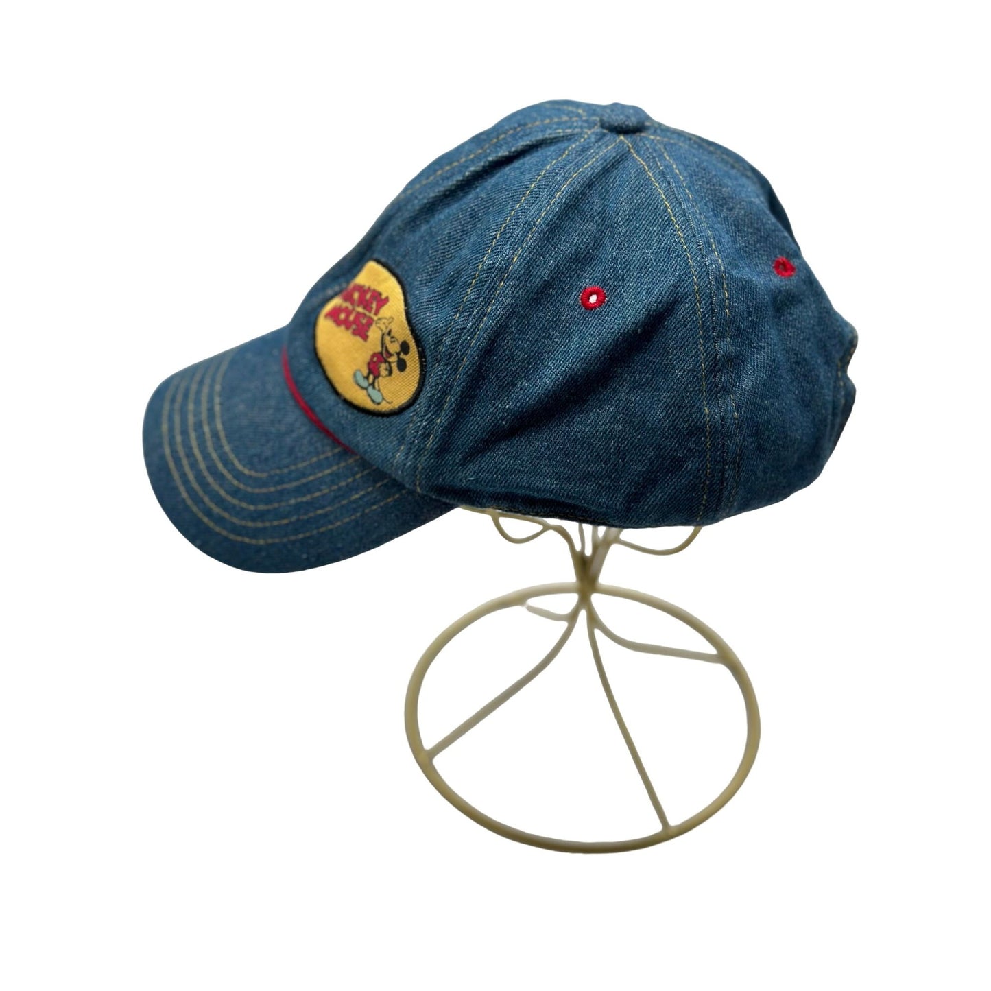 Vintage 90s Disney Mickey Mouse Adjustable Strap Back Denim Baseball Cap Hat