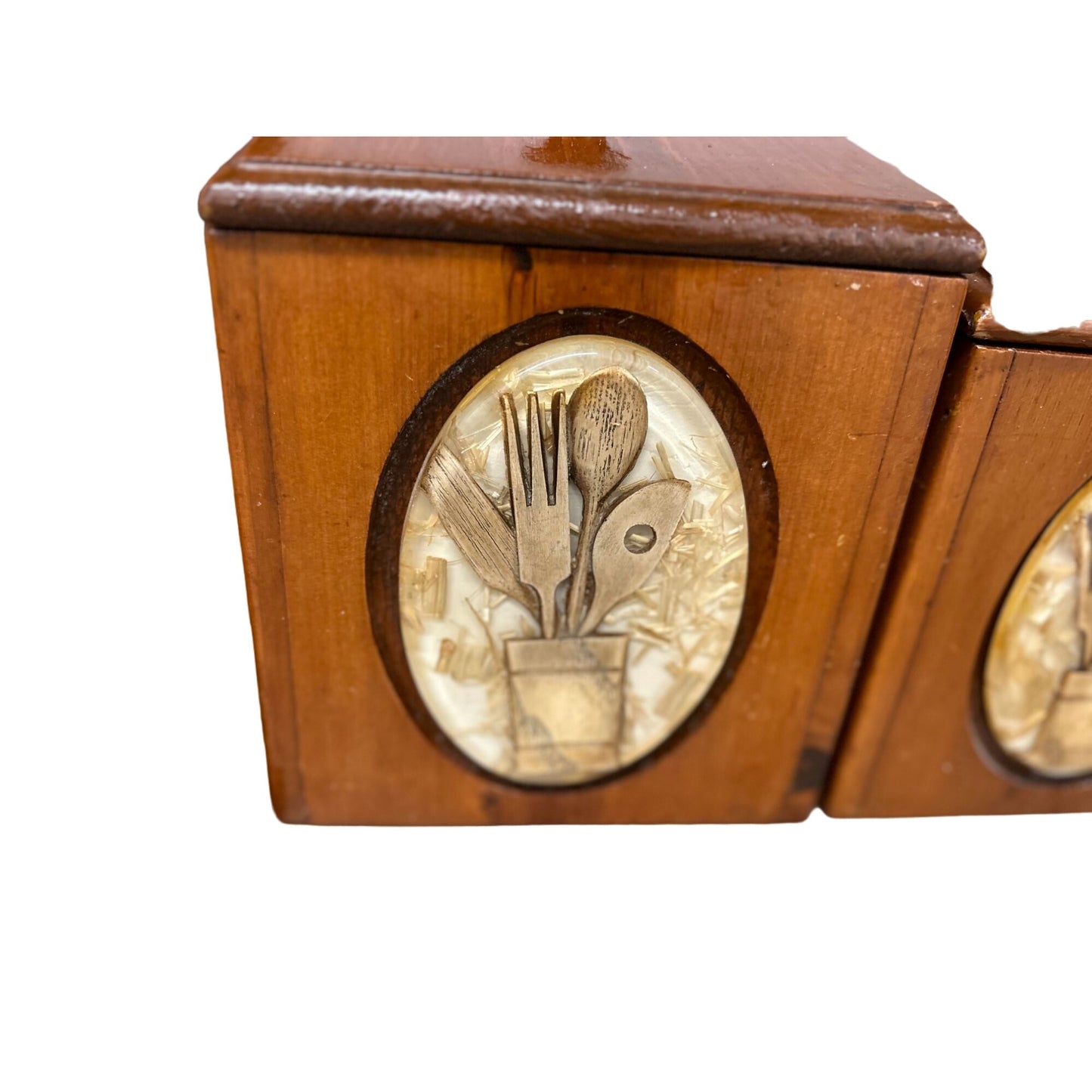 Vintage Wood Kitchen Canister Set & Bread Box Brown Collectible