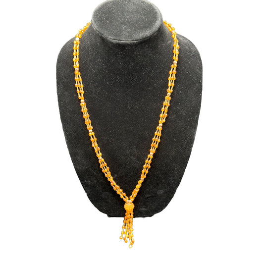 Vintage Womens Three Strands Amber Beaded Necklace Timeless Beauty 33"