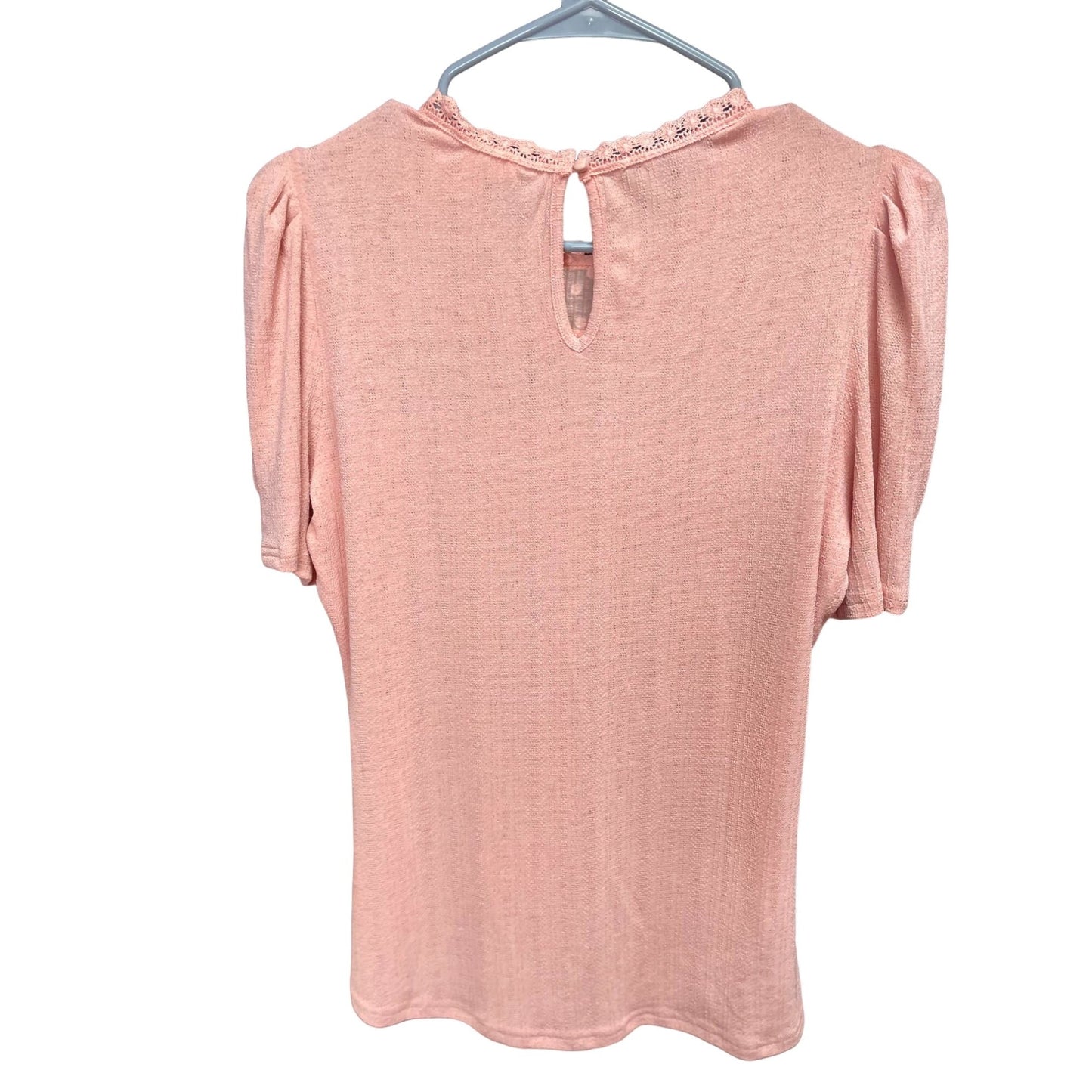 Mine Womens Popover Short Puff Sleeve Scallop Details Blouse Pink Size Large