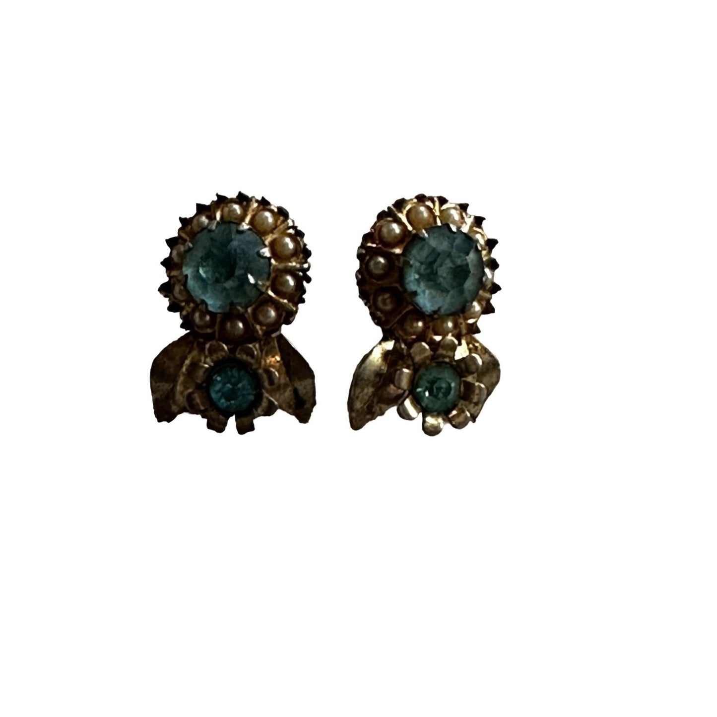 Vintage Blue Cut Stones Seeds with White Pearl Clip Earrings Fashion Jewelry