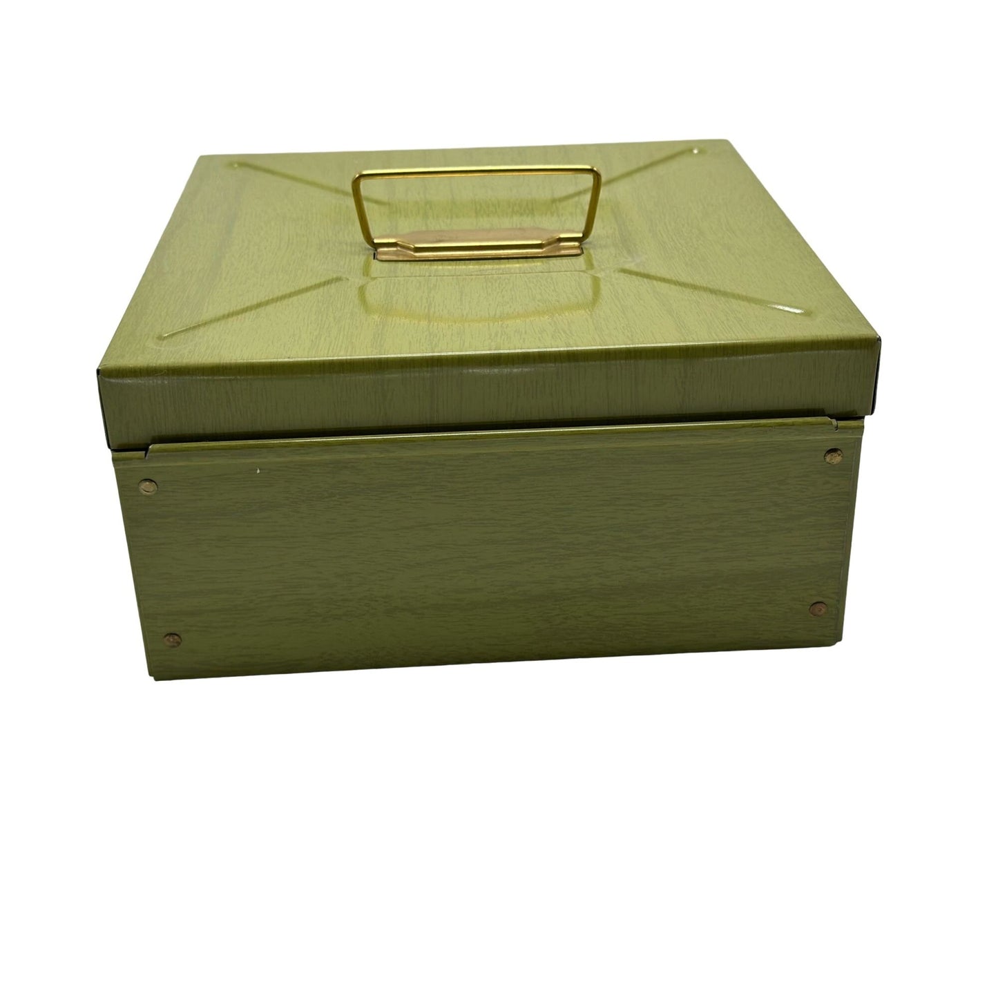 Vintage Olive Green Metal Box Safe Storage for Cancelled Checks 4.5" x 9"