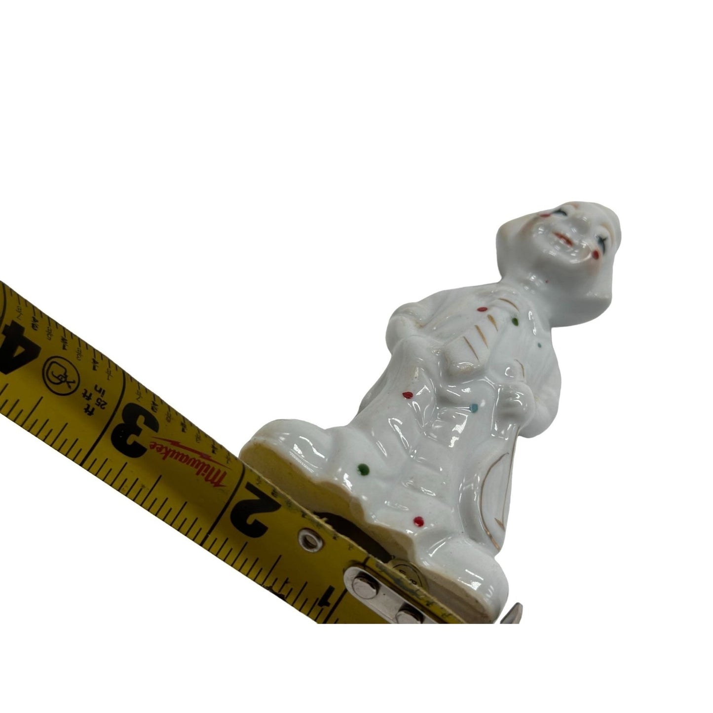 Vintage Handpainted Ceramic Clown Figurine with Guitar White Collectible