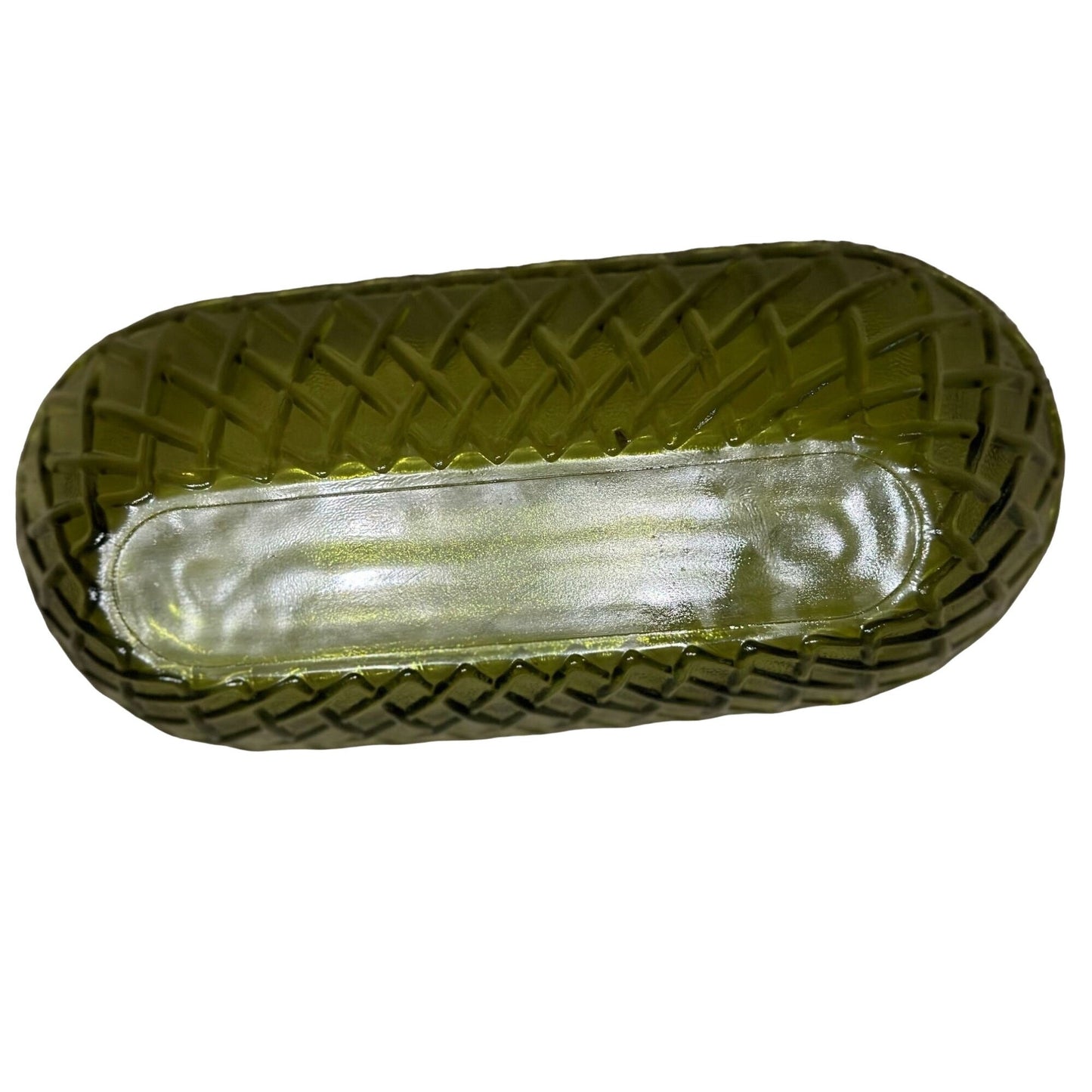 Vintage Indiana Glass Oblong Serving Celery Dish/Tray Avocado Green 1960